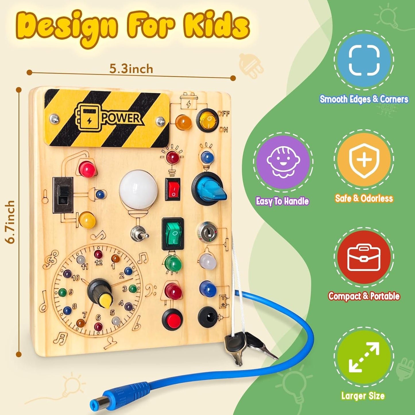 Montessori Busy Board with Lights and Switches for Toddlers (1-3 Years)