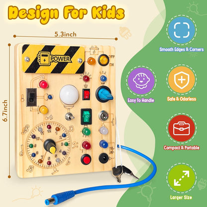 Montessori Busy Board with Lights and Switches for Toddlers (1-3 Years)