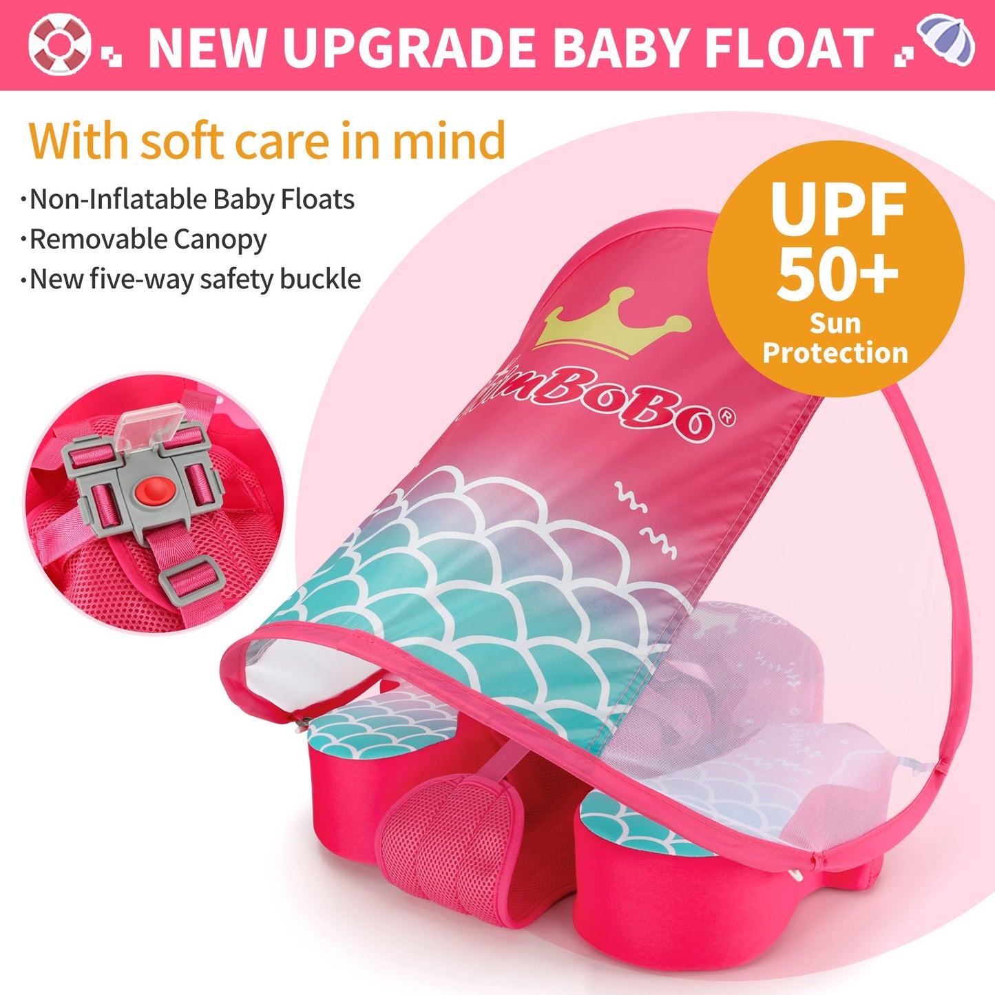 Swimbobo Non-Inflatable Baby Float with Canopy & Tail (4-48 Months)